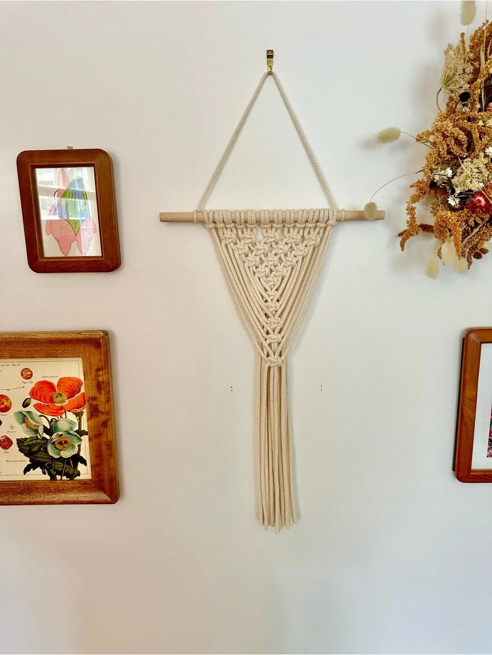Hand Crafted Cream Macramé Triangle Wall Hanging